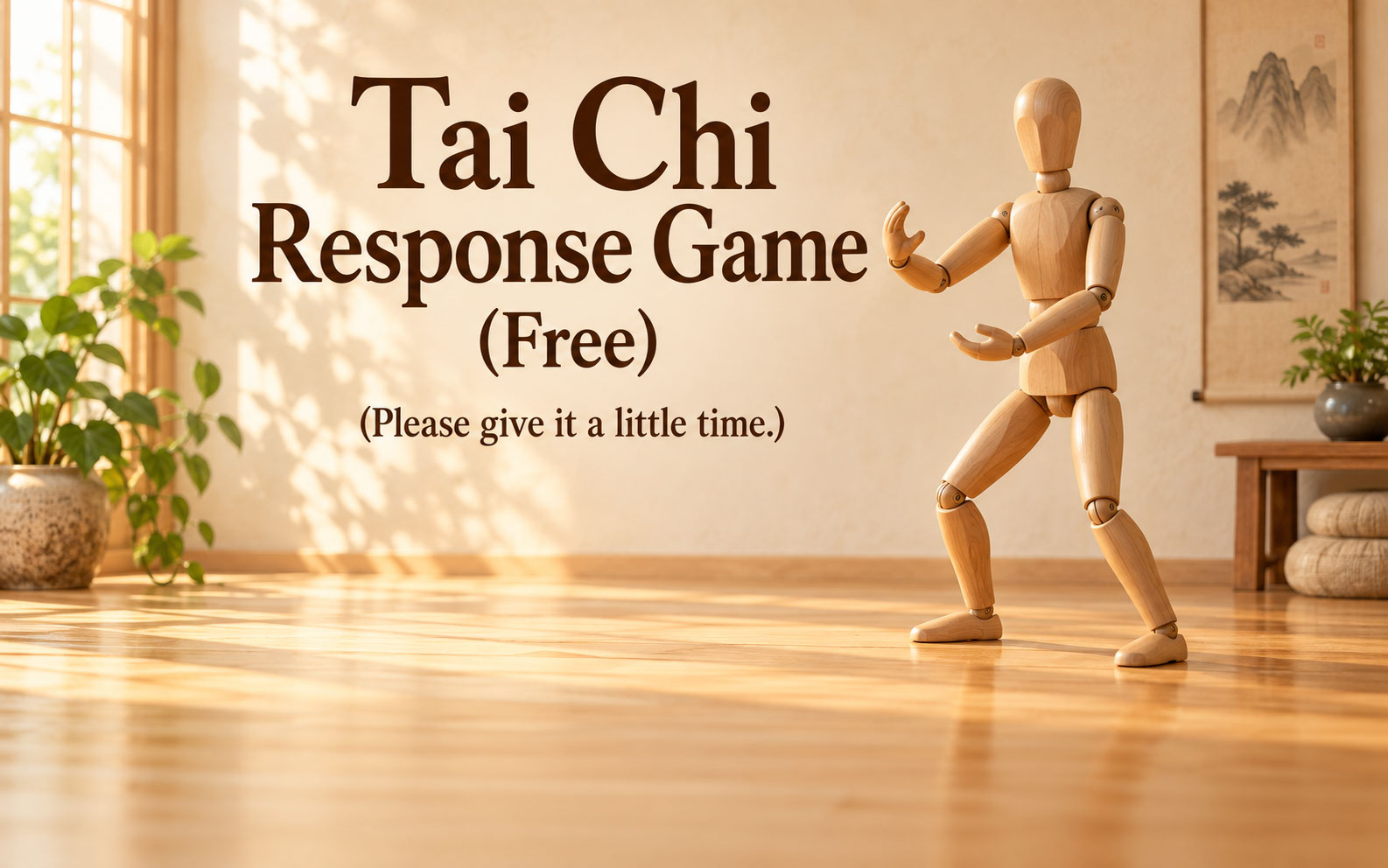 Tai Chi Response Game (Free). (Please give it a little time.) Wooden mannequin practicing Tai Chi.