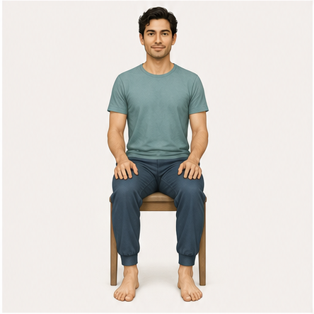 Seated person viewed from the front